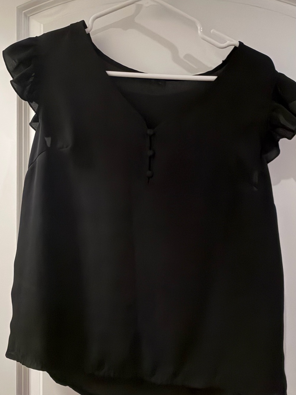 SHEIN Black V-Neck Flutter Sleeve Blouse